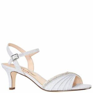 NEW NINA NICASIA WOMENS SILVER METALLIC TEXTURED MID-HEEL DRESS SANDAL SZ 8 1/2